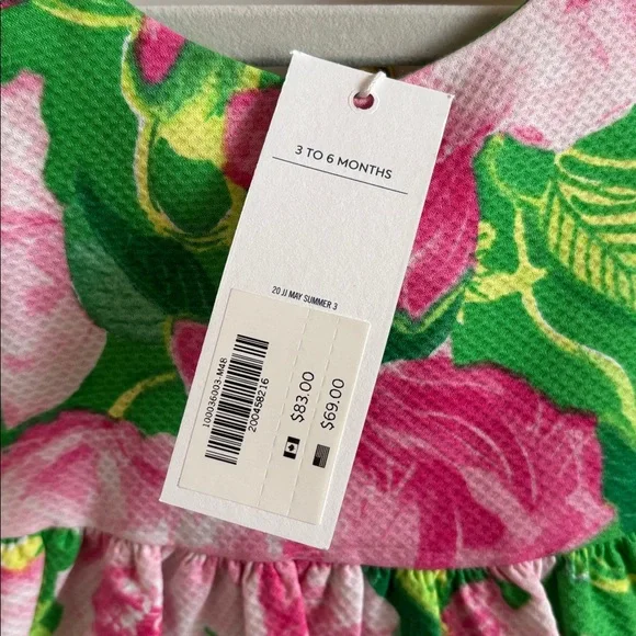 NWT Janie and Jack Baby Girl Rose Pleated Pink & Green Dress Size 3-6 Months - Picture 4 of 9